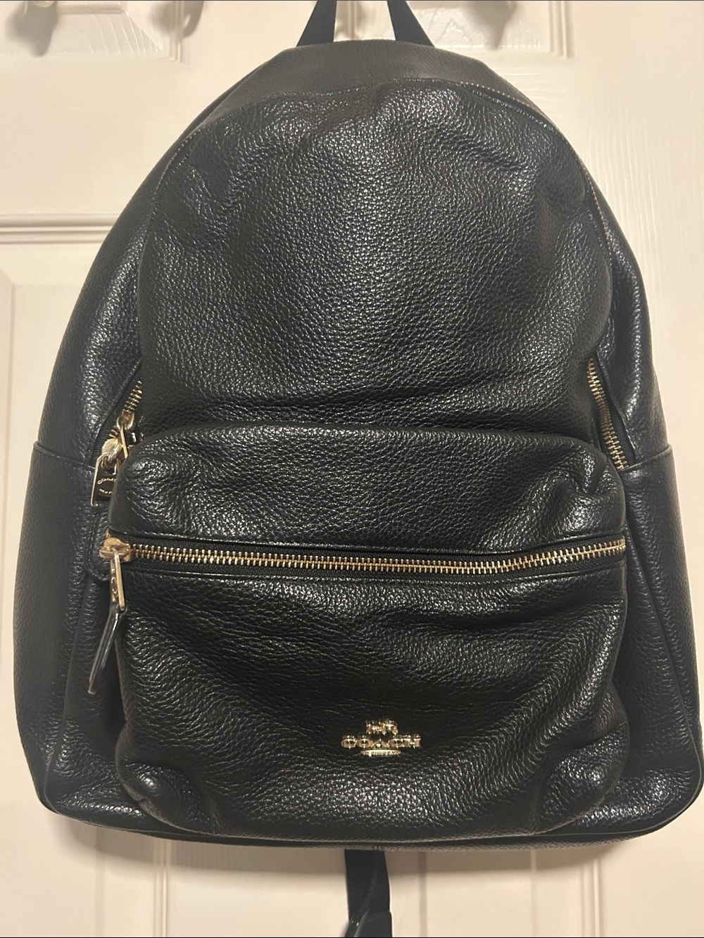 Coach Black Pebbled Leather Backpack with Gold Hardware